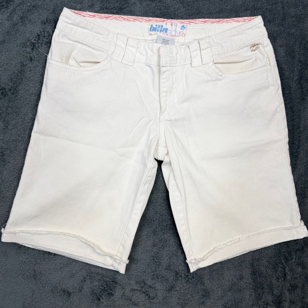 Billabong White Denim Bermuda Shorts Womens Size‎ 3 Frayed Hem Casual